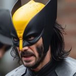 Fan art of Keanu Reeves as Wolverine with a black and yellow suit