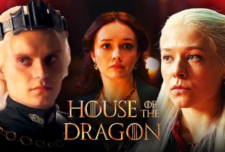 House of the Dragon logo, Aegon, Alicent Hightower, and Rhaenyra