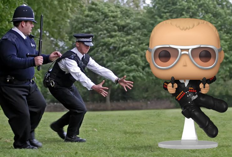 Novo Hot Fuzz Funko POP dispara duas armas enquanto pula no ar (exclusivo)