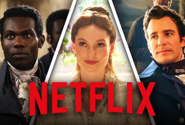 Victor Alli as John Stirling, Hannah Dodd, Luke Thompson as Benedict Bridgerton, Netflix logo