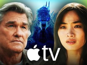 Kurt Russell and Anna Sawai, Monarch: Legacy of Monsters Godzilla, Apple TV logo
