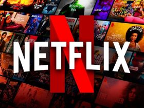 Netflix logo, movies and shows posters in background