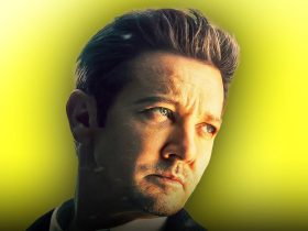 Jeremy Renner as Mike McLusky in Mayor of Kingstown, yellow background