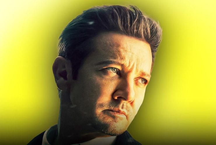 Jeremy Renner as Mike McLusky in Mayor of Kingstown, yellow background