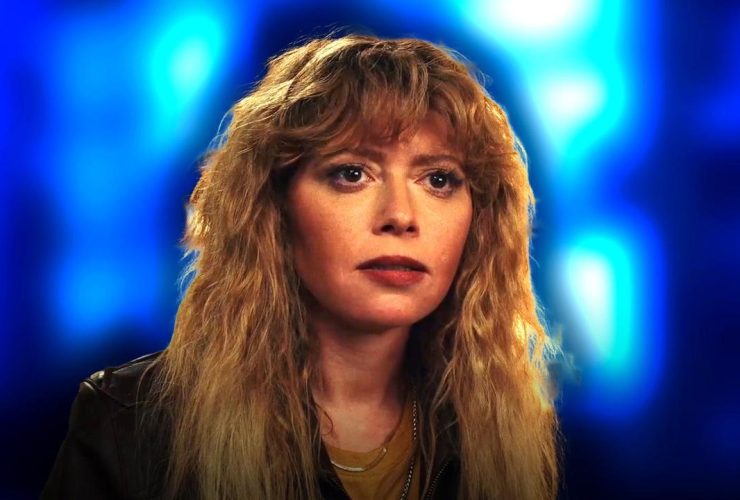 Natasha Lyonne as Charlie Cale in Poker Face on a blue background