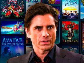 John Stamos in Big Shot, Disney Plus movie and show tiles in background