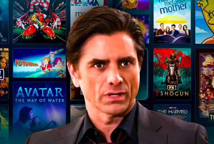 John Stamos in Big Shot, Disney Plus movie and show tiles in background