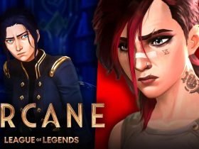 Vi and Caitlyn from Arcane Season 2, Arcane and League of Legends logos