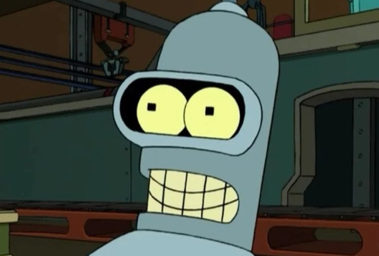 Um dos primeiros projetos do Bender de Futurama deu a ele três antenas, luvas e roupas de Bart Simpson