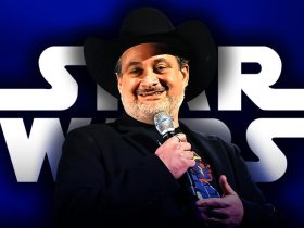 Dave Filoni, Star Wars logo behind him