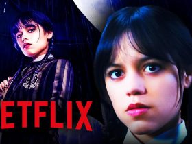 Jenna Ortega as Wednesday, Netflix logo