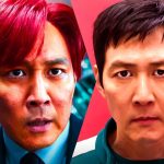 Seong Gi-hun in Squid Game with red hair and regular short hair
