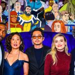 Invincible season 3 main cast members in foreground and characters in background