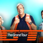 The Grand Tour logo, Jeremy Clarkson, Richard Hammond, and James May